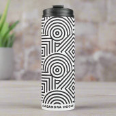 Modern Monogram Geometrisch Zwart-wit Patroon Thermosbeker