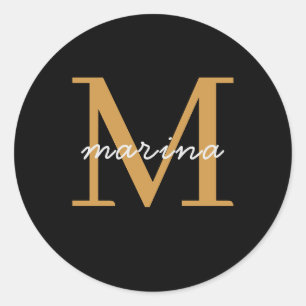 Modern monogram gepersonaliseerd ronde sticker