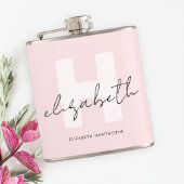 Modern Monogram Girly Script Blush Pink Initiaal Heupfles