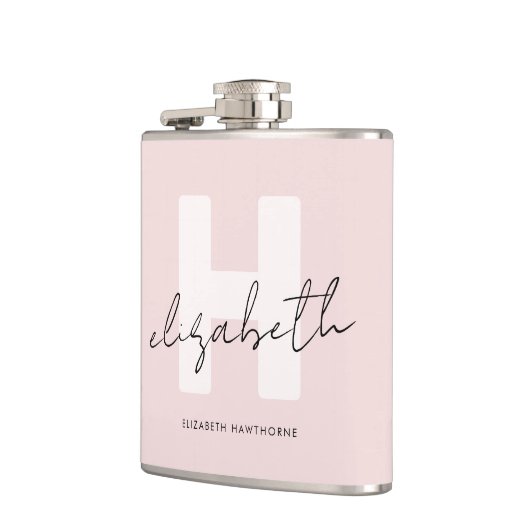 Modern Monogram Girly Script Blush Pink Initiaal Heupfles (Links)