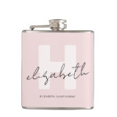 Modern Monogram Girly Script Blush Pink Initiaal Heupfles (Voorkant)