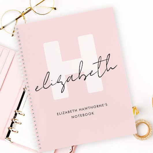 Modern Monogram Girly Script Blush Pink Initiaal Notitieboek