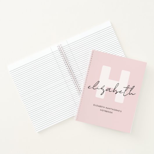 Modern Monogram Girly Script Blush Pink Initiaal Notitieboek (Binnen)