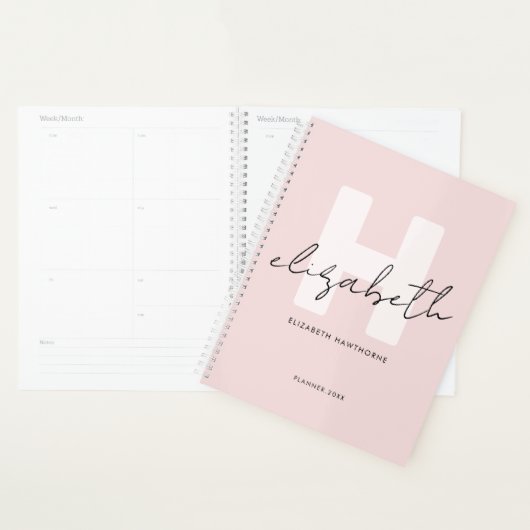 Modern Monogram Girly Script Blush Pink Initiaal Planner (Display)