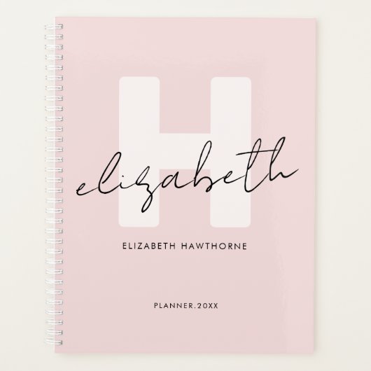 Modern Monogram Girly Script Blush Pink Initiaal Planner (Voorkant)