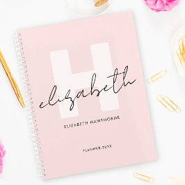 Modern Monogram Girly Script Blush Pink Initiaal Planner