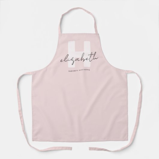 Modern Monogram Girly Script Blush Pink Initiaal Schort (Voorkant)