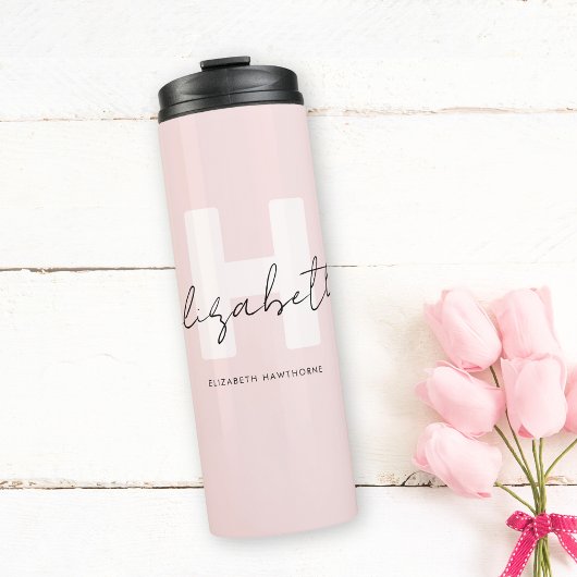Modern Monogram Girly Script Blush Pink Initiaal Thermosbeker