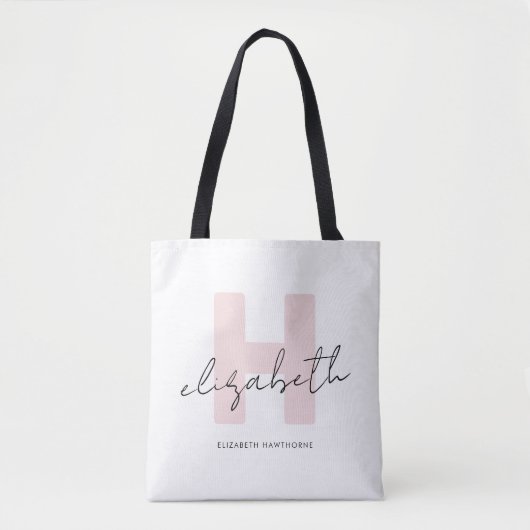 Modern Monogram Girly Script Blush Pink Initiaal Tote Bag (Voorkant)