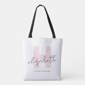 Modern Monogram Girly Script Blush Pink Initiaal Tote Bag (Achterkant)