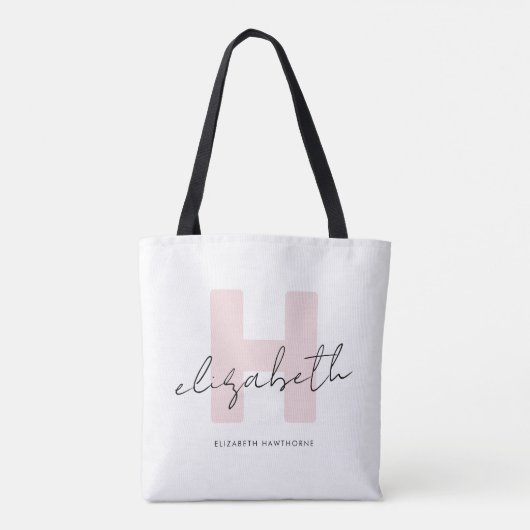 Modern Monogram Girly Script Blush Pink Initiaal Tote Bag (Achterkant)