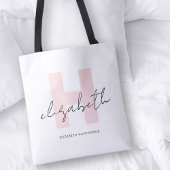 Modern Monogram Girly Script Blush Pink Initiaal Tote Bag