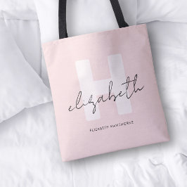 Modern Monogram Girly Script Blush Pink Initiaal Tote Bag