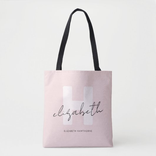Modern Monogram Girly Script Blush Pink Initiaal Tote Bag (Voorkant)