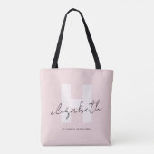 Modern Monogram Girly Script Blush Pink Initiaal Tote Bag (Achterkant)