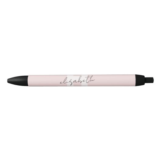 Modern Monogram Girly Script Blush Pink Initiaal Zwarte Inkt Pen (Voorkant)
