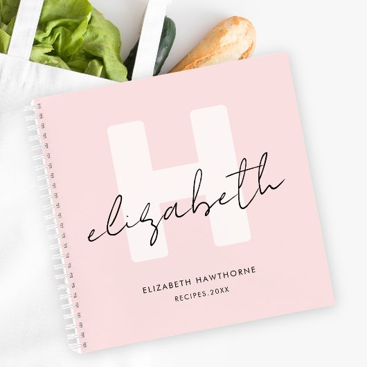 Modern Monogram Girly Script Blush Pink Recept Notitieboek