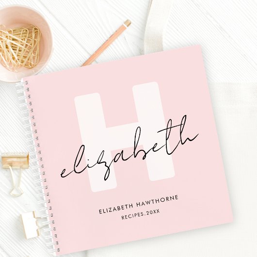 Modern Monogram Girly Script Blush Pink Recept Notitieboek
