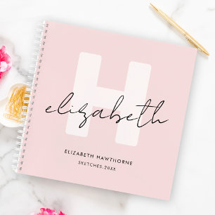 Modern Monogram Girly Script Blush Pink Sketchbook Notitieboek