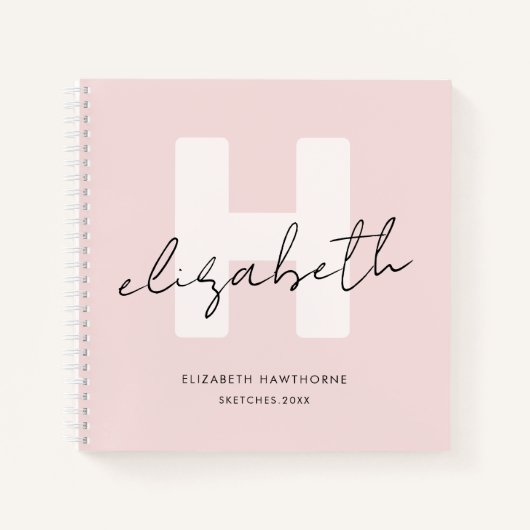 Modern Monogram Girly Script Blush Pink Sketchbook Notitieboek (Voorkant)