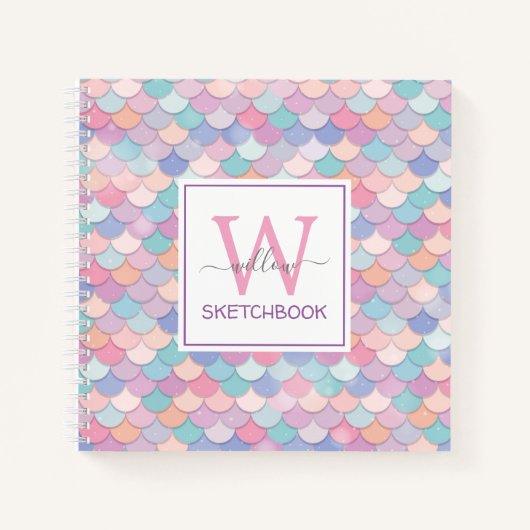 Modern Monogram  Glam Mermaid Sketchbook Notitieboek (Voorkant)