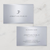 Modern Monogram Glamoureus Zilver Sjabloon Koel Visitekaartje (Voorkant / Achterkant)