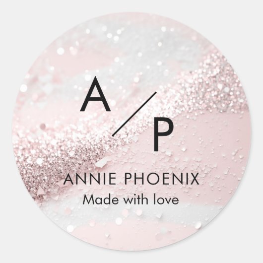Modern Monogram Glitter Classic Ronde Sticker (Voorkant)