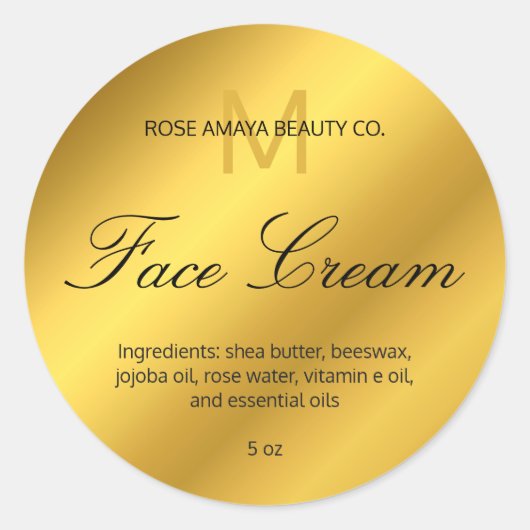 Modern Monogram Gold Gradient Beauty Spa Cosmetic Ronde Sticker (Voorkant)