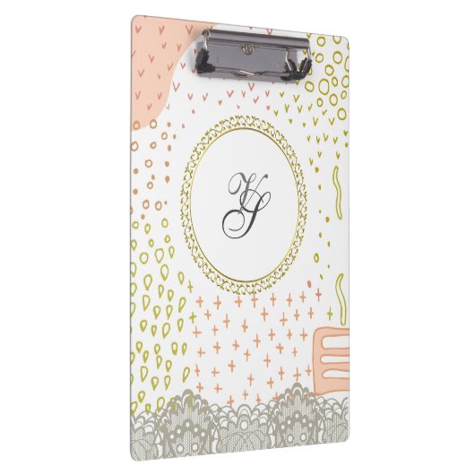Modern Monogram Gold Pattern Rustic Klembord (Rechts)