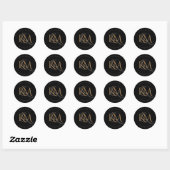 Modern monogram Gold Script Black Elegant Wedding Ronde Sticker (Vel)