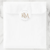 Modern Monogram Gold Script White Elegant Wedding Ronde Sticker (Tas)