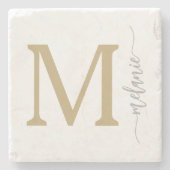 Modern Monogram Gold Silver Stone Onderzetter (Voorkant)