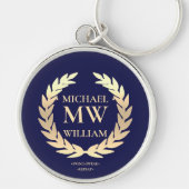 Modern Monogram Golfer Naam Initialen Blauw Goud Sleutelhanger (Voorkant)