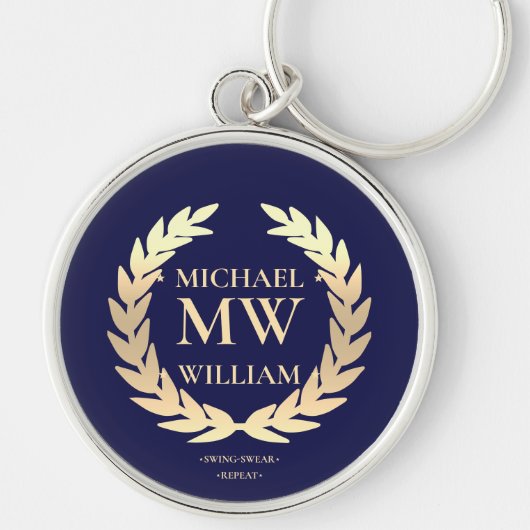 Modern Monogram Golfer Naam Initialen Blauw Goud Sleutelhanger (Voorkant)