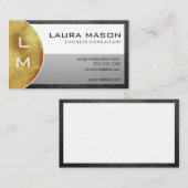 Modern Monogram | Goud en leder Visitekaartje (Voorkant / Achterkant)