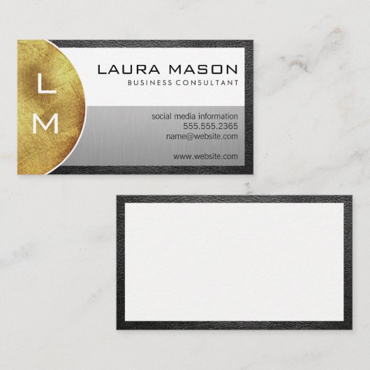 Modern Monogram | Goud en leder Visitekaartje (Voorkant / Achterkant)