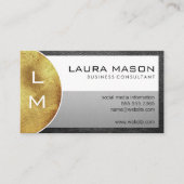 Modern Monogram | Goud en leder Visitekaartje (Voorkant)