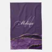 modern monogram goud en paars agate theedoek (Verticaal)