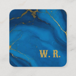 Modern monogram goud glitter blauw marmer vierkante visitekaartje