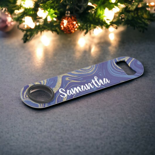 Modern monogram goud glitter marmer navy blauw speed flessenopener