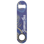Modern monogram goud glitter marmer navy blauw speed flessenopener (Voorkant)
