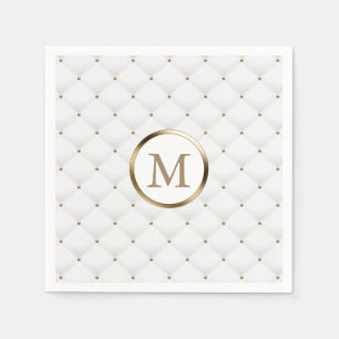 Modern Monogram Goud Initiaal Luxe Wit Quilted Servet