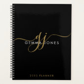Modern Monogram Goud Script Initialen Naam Zwart Planner (Voorkant)