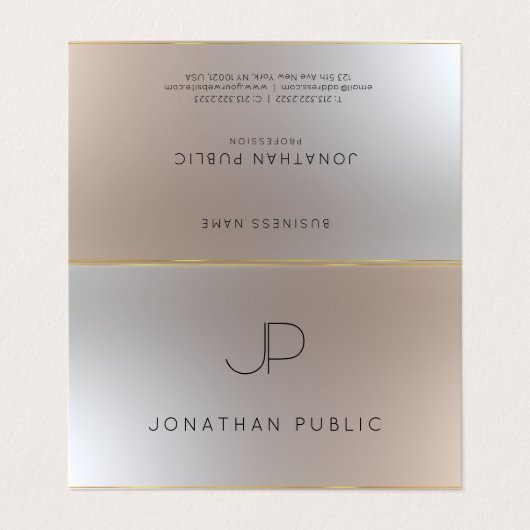 Modern Monogram Goud Silver Look Elegant Sjabloon Visitekaartje (Buitenkant ongevouwen)