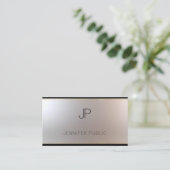 Modern Monogram Goud Zilver Sjabloon Luxe Zijde Visitekaartje (Staand voorkant)