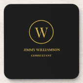 Modern Monogram Goud Zwart Business Bier Onderzetter (Voorkant)