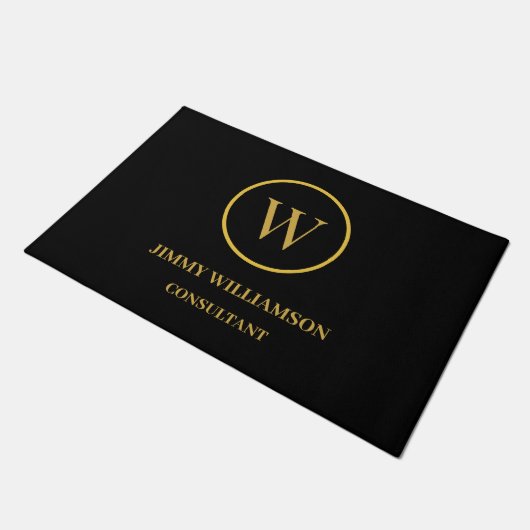 Modern Monogram Goud Zwart Business Deurmat (Schuin)