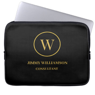 Modern Monogram Goud Zwart Business Laptop Sleeve