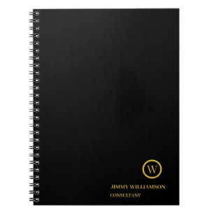 Modern Monogram Goud Zwart Business Notitieboek