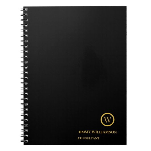 Modern Monogram Goud Zwart Business Notitieboek (Voorkant)